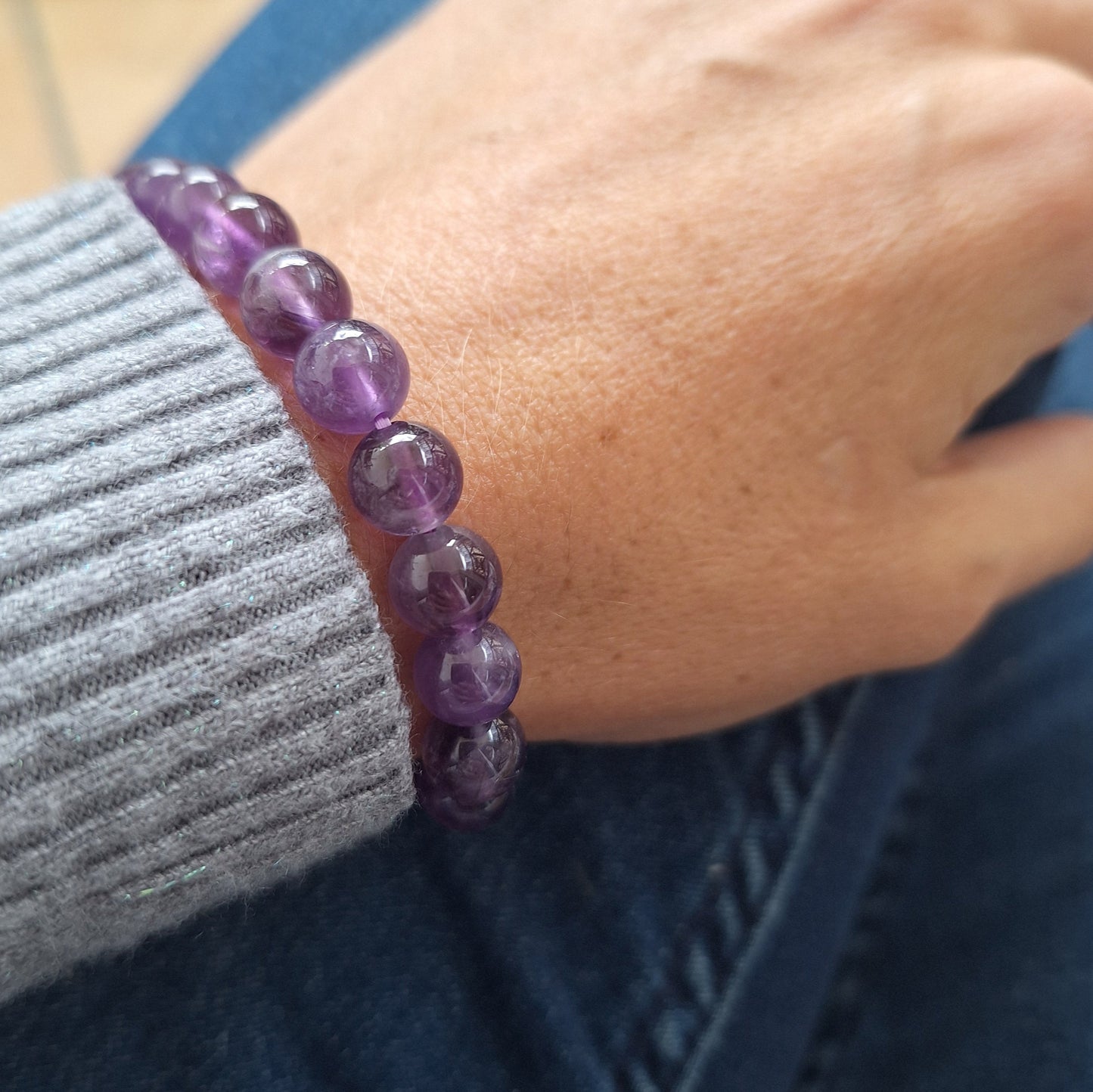 Bracelet Améthyste 8 mm – Sérénité, Clarté & Protection - Bonheur de Lune