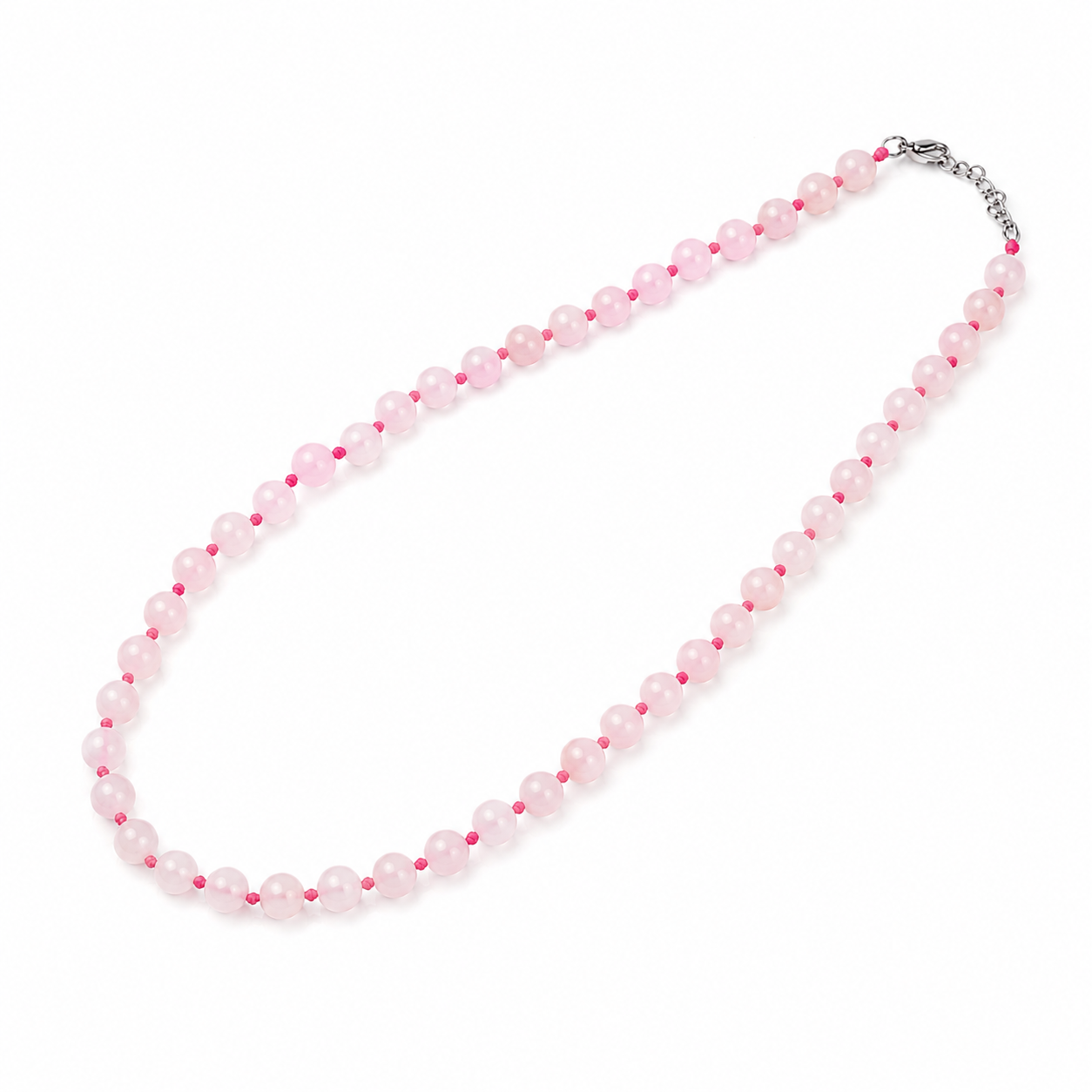 Collier Quartz Rose 8 mm – Amour & Sérénité – Acier Inoxydable