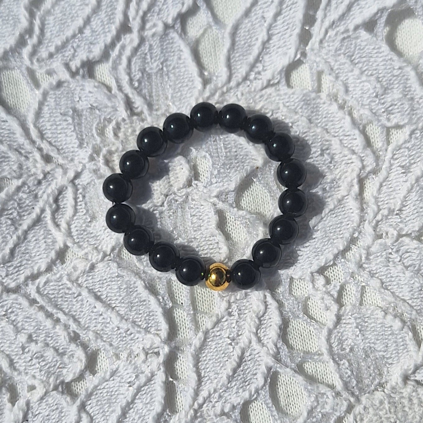 Bague Élastique Pierres d'Obsidienne "Ancrage et Protection" - Bonheur de Lune