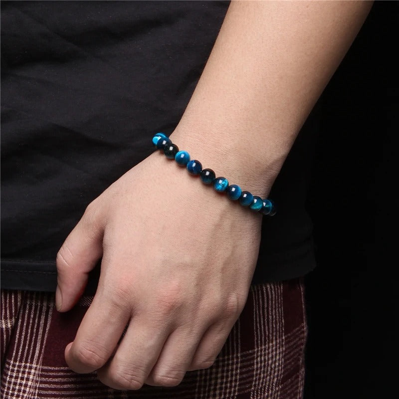 Bracelet Œil de Tigre Bleu Clair 8 mm – Sérénité, Communication & Protection - Bonheur de Lune