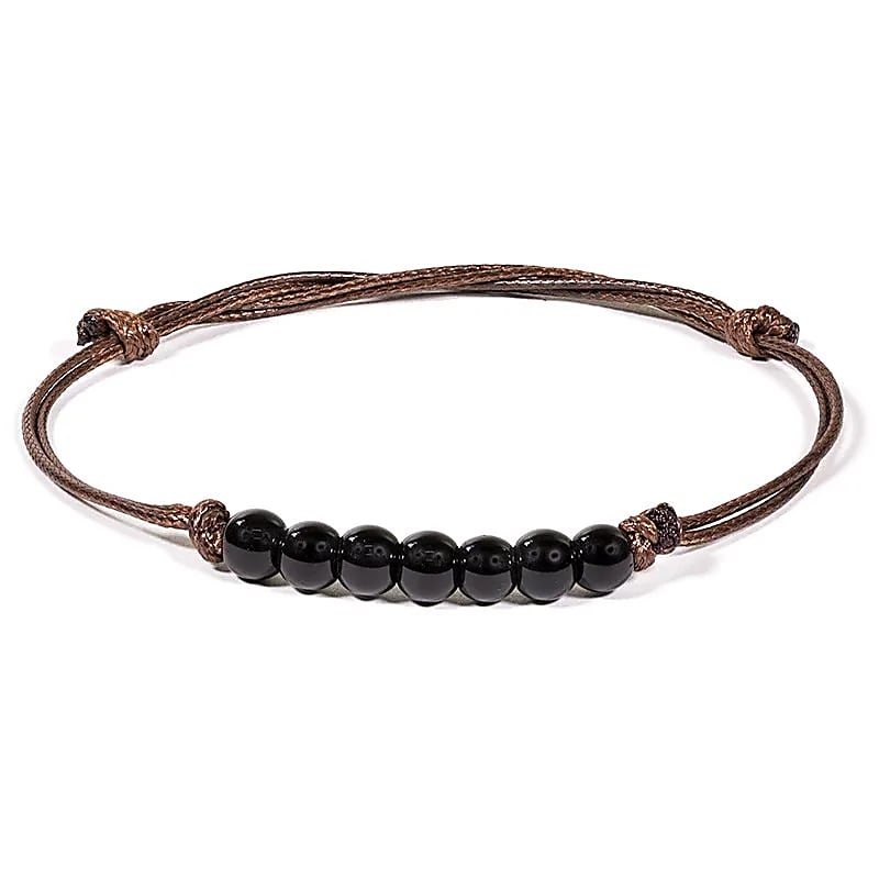 Bracelet Tourmaline Noire 6 mm – Protection & Ancrage – Cordon Cuir Ajustable - Bonheur de Lune