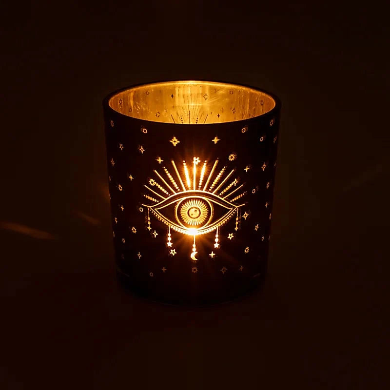 Photophore Œil de la Providence noir et doré – décoration ésotérique – Bonheur de Lune