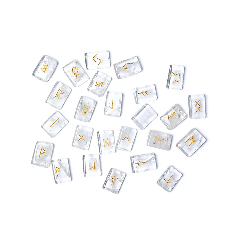 SET Rune Oracle en Cristal de Roche – 25 Pierres dans une Pochette en Velours