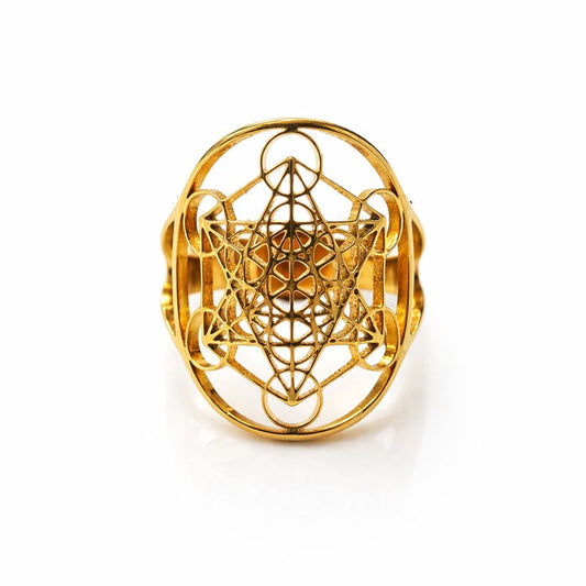 Bague Cube de Métatron – Acier Inoxydable Doré ou Argenté – Protection & Harmonie