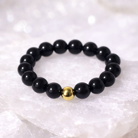Bague Élastique Pierres d'Obsidienne "Ancrage et Protection"