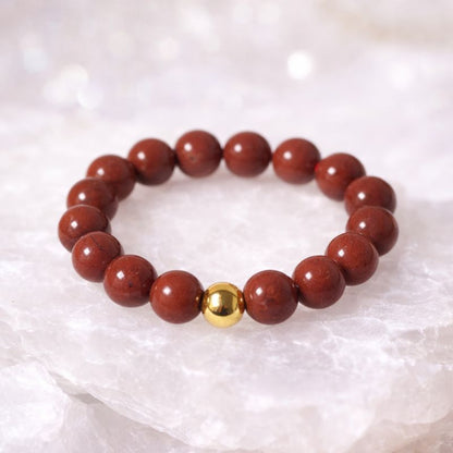 Bague Élastique Pierres de Jaspe Rouge "Énergie et Confiance"