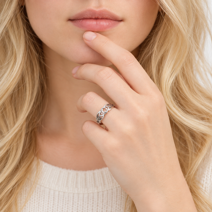 Bague Lune & Entrelacs Ajustable – Acier Inoxydable Doré ou Argenté