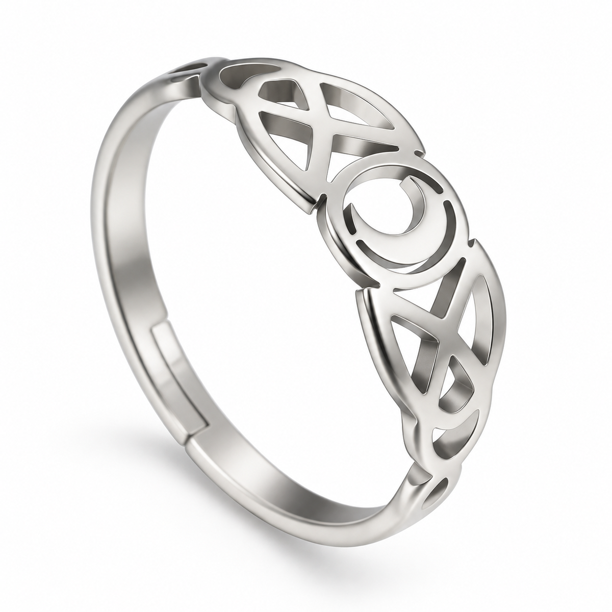 Bague Lune & Entrelacs Ajustable – Acier Inoxydable Doré ou Argenté