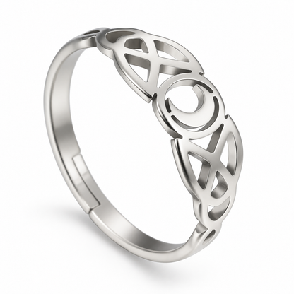 Bague Lune & Entrelacs Ajustable – Acier Inoxydable Doré ou Argenté