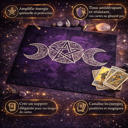 Tapis de Tirage Pentagramme et Lunes – Violet Mystique 49x49 cm