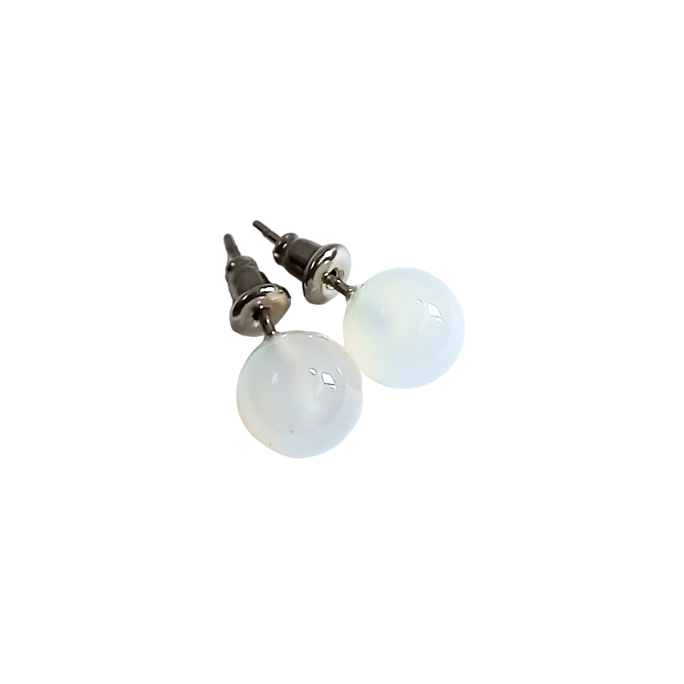 Boucles d’Oreilles Agate Blanche 8 mm – Sérénité & Équilibre – Acier Inoxydable - Bonheur de Lune