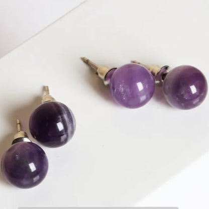 Boucles d’Oreilles Améthyste 8 mm – Harmonie & Sérénité – Acier Inoxydable - Bonheur de Lune