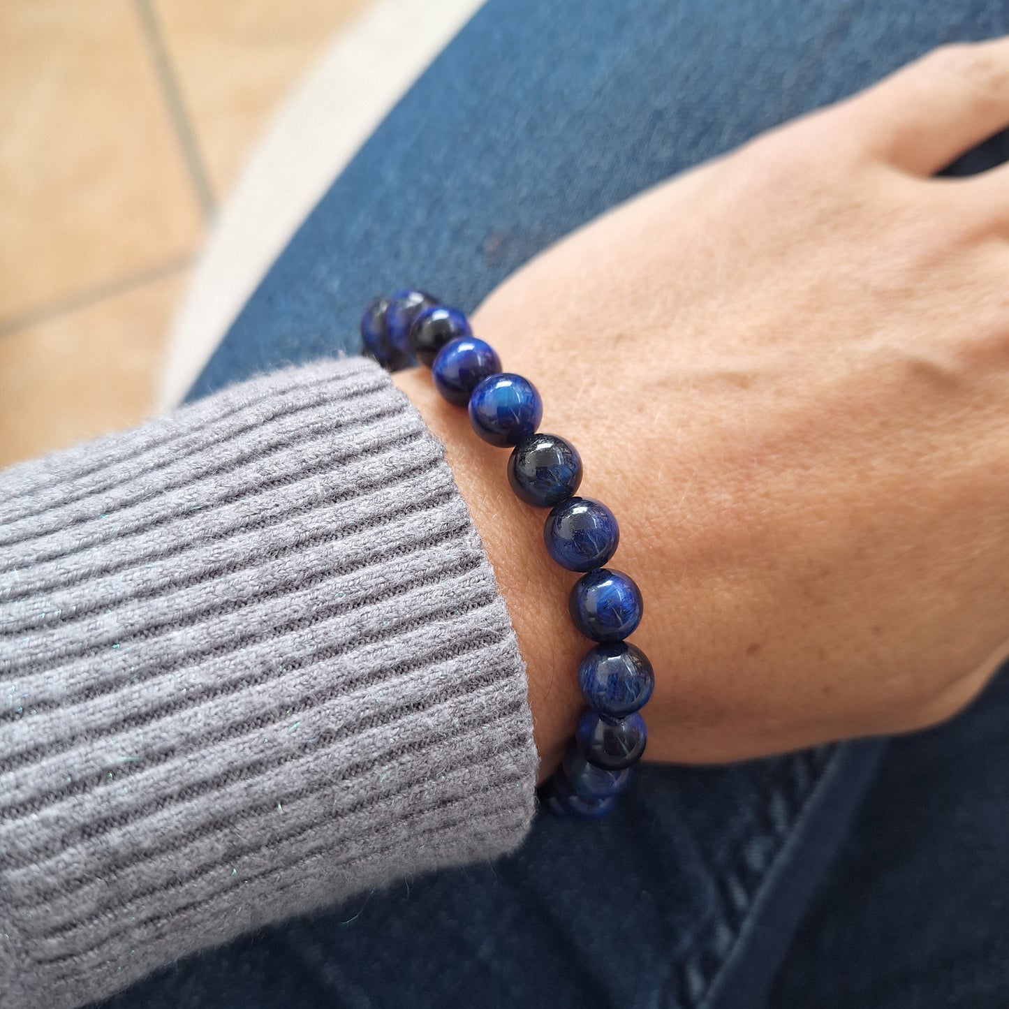 Bracelet Œil de Tigre Bleu Foncé 8 mm – Sérénité, Communication & Protection - Bonheur de Lune