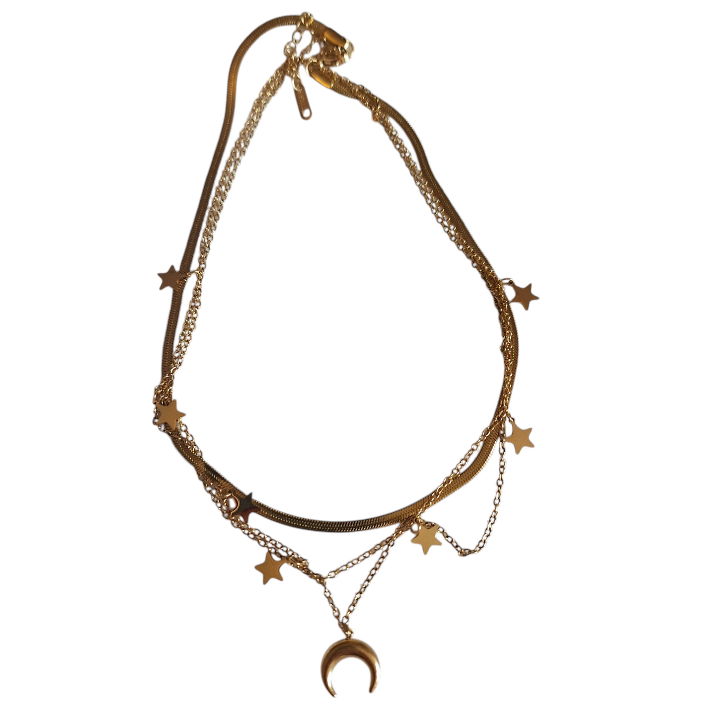 Collier Céleste Triple Rangs – Lune & Étoiles – Acier Inoxydable Doré - Bonheur de Lune