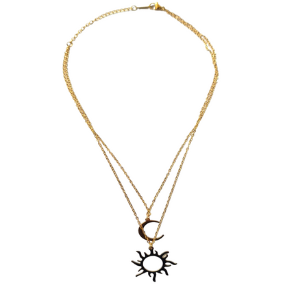 Collier Soleil & Lune – Unité Cosmique – Acier Inoxydable Doré ou Argenté - Bonheur de Lune