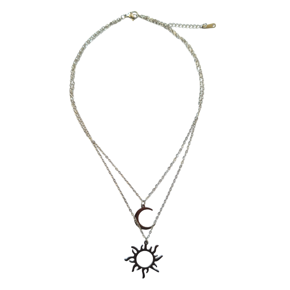 Collier Soleil & Lune – Unité Cosmique – Acier Inoxydable Doré ou Argenté - Bonheur de Lune