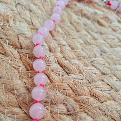 Collier Quartz Rose 8 mm – Amour & Sérénité – Acier Inoxydable - Bonheur de Lune