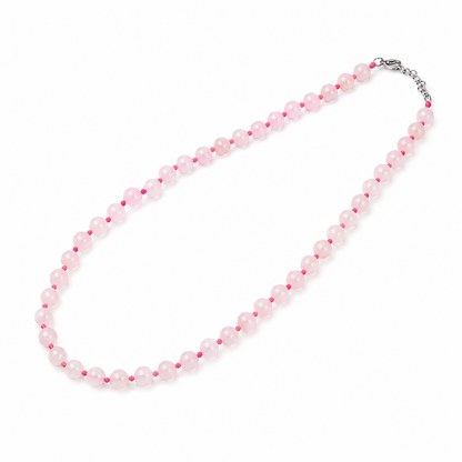 Collier Quartz Rose 8 mm – Amour & Sérénité – Acier Inoxydable