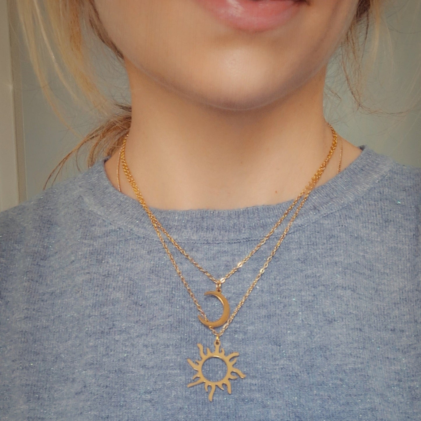 Collier Soleil & Lune – Unité Cosmique – Acier Inoxydable Doré ou Argenté - Bonheur de Lune