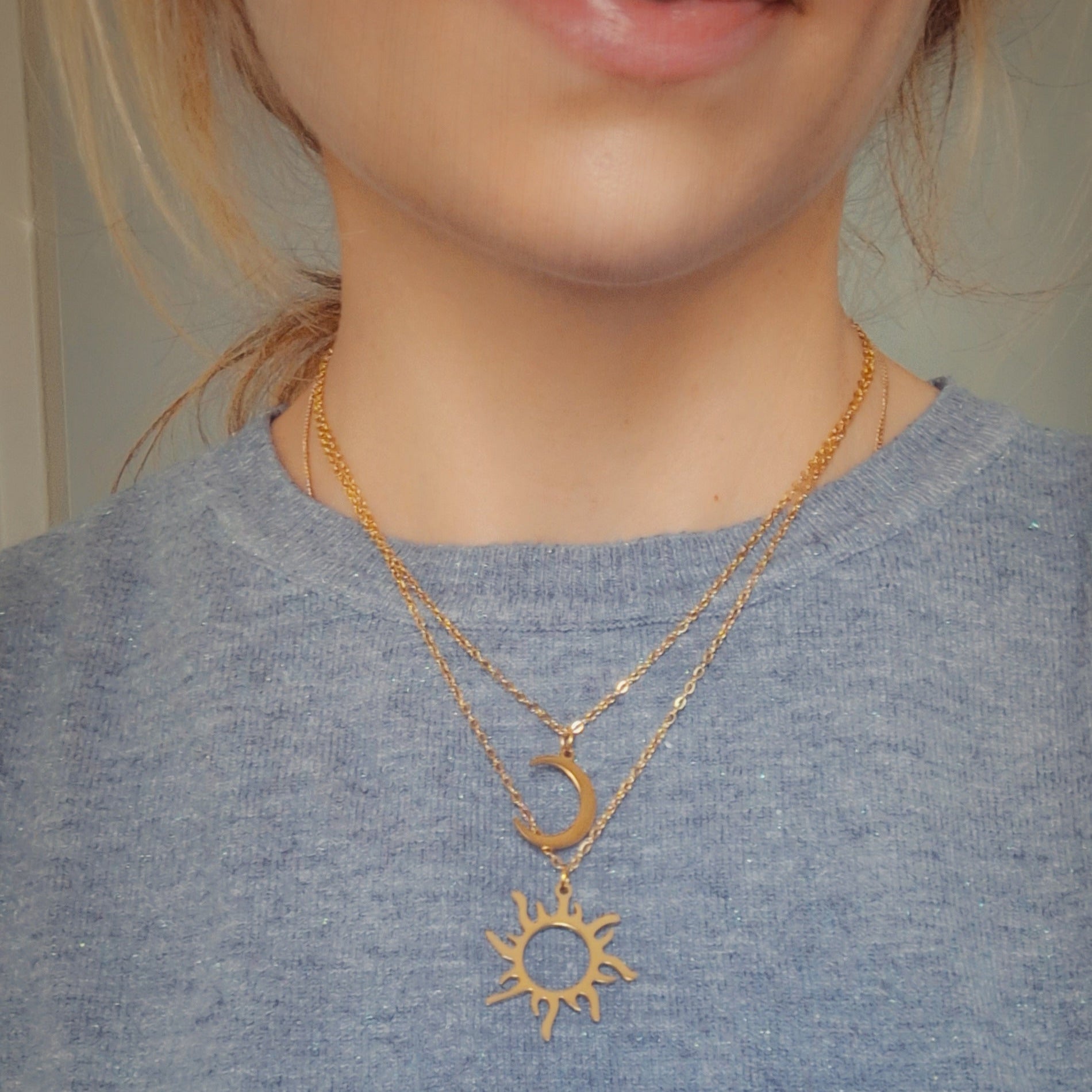 Collier Soleil & Lune – Unité Cosmique – Acier Inoxydable Doré ou Argenté - Bonheur de Lune