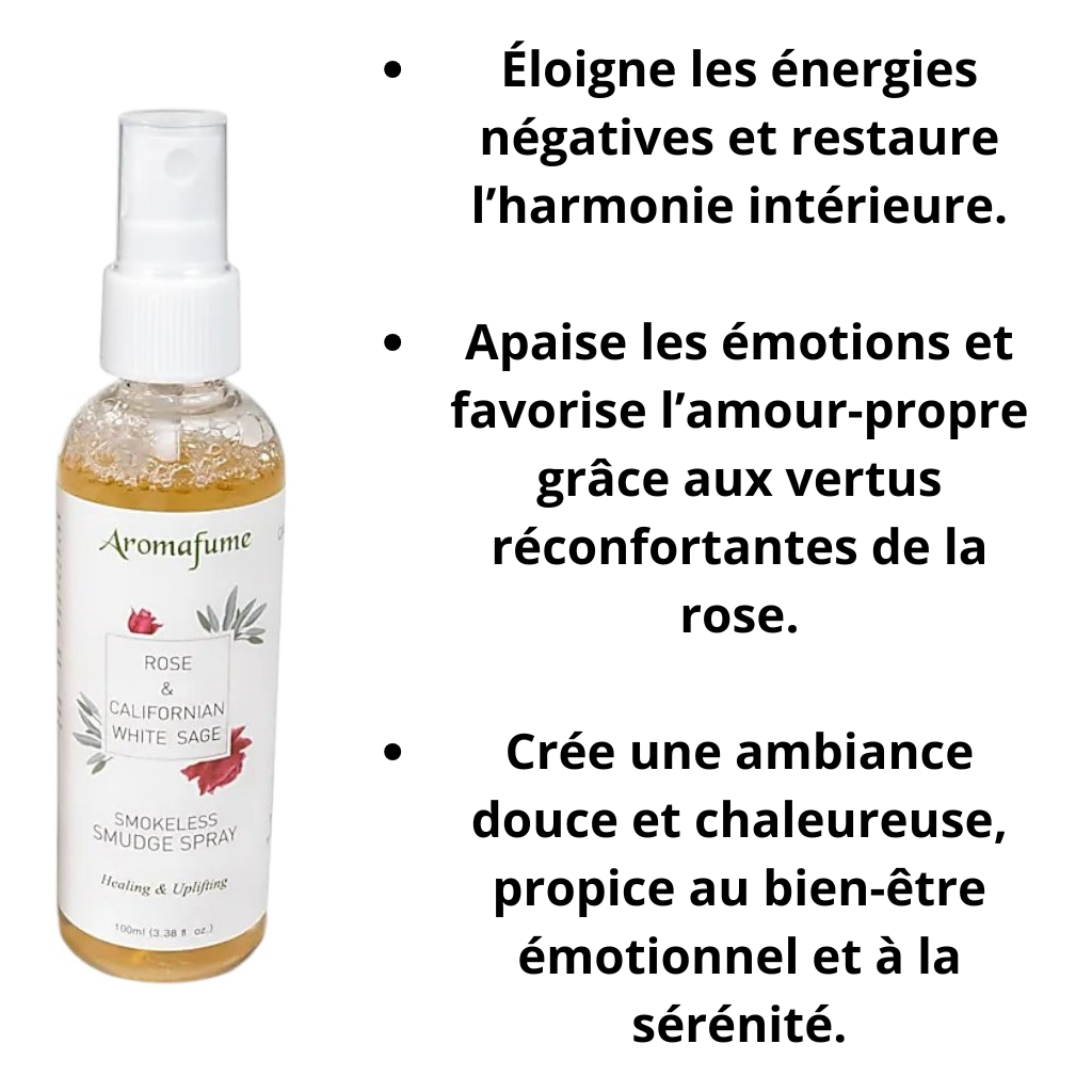 Spray Smudge Sauge Blanche et Rose - Aromafume (100 ml) - Bonheur de Lune