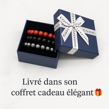 Pack 3 Bracelets 8 mm – Énergie & Protection – Jaspe Rouge, Onyx Noir & Hématite (-15%) - Bonheur de Lune