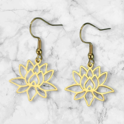 Boucles d’Oreilles Lotus – Pureté & Éveil Spirituel – Acier Inoxydable Doré ou Argenté - Bonheur de Lune