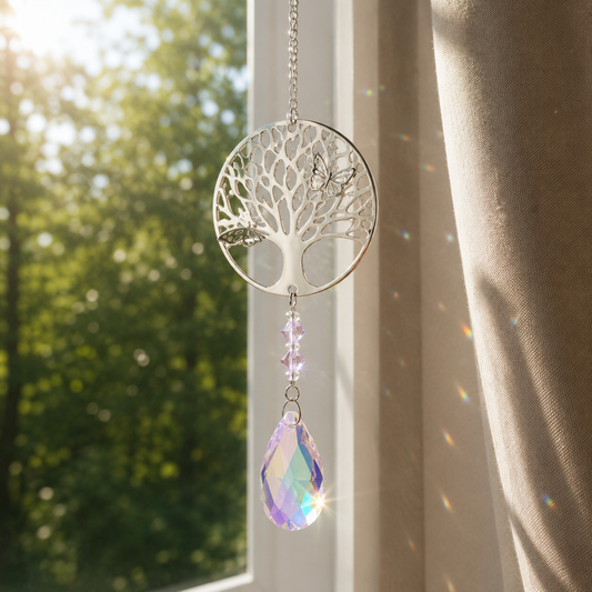 Attrape-soleil Arbre de Vie Cristal Violet – Suspension Feng Shui – Bonheur de Lune