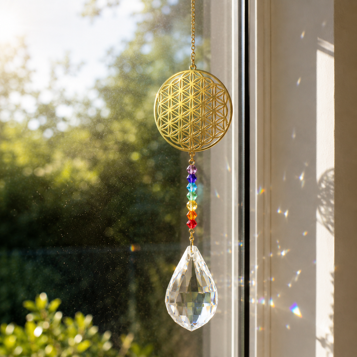 Attrape-soleil Fleur de Vie en cristal et 7 chakras – Bonheur de Lune