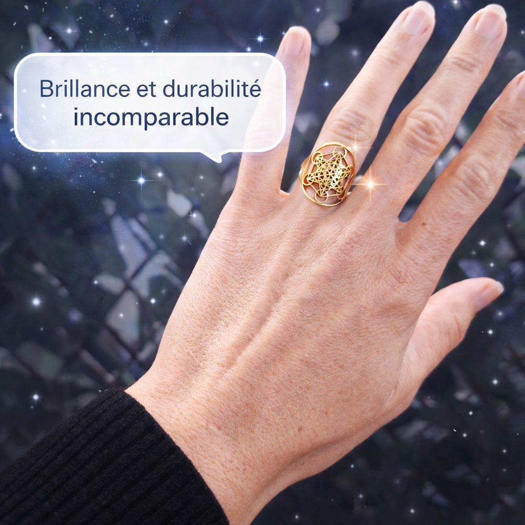 Bague Cube de Métatron – Acier Inoxydable Doré ou Argenté – Protection & Harmonie – Bonheur de Lune