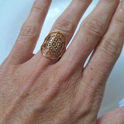 Bague Cube de Métatron – Acier Inoxydable Doré ou Argenté – Protection & Harmonie – Bonheur de Lune