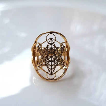 Bague Cube de Métatron – Acier Inoxydable Doré ou Argenté – Protection & Harmonie – Bonheur de Lune