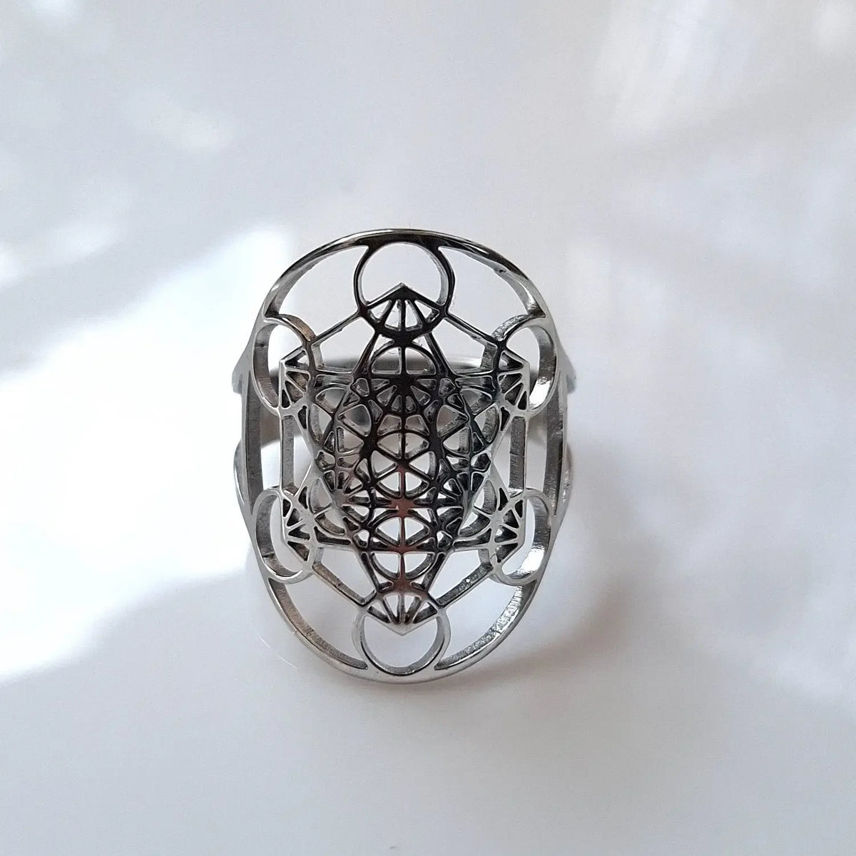Bague Cube de Métatron – Acier Inoxydable Doré ou Argenté – Protection & Harmonie – Bonheur de Lune