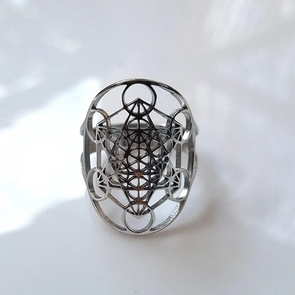 Bague Cube de Métatron – Acier Inoxydable Doré ou Argenté – Protection & Harmonie – Bonheur de Lune