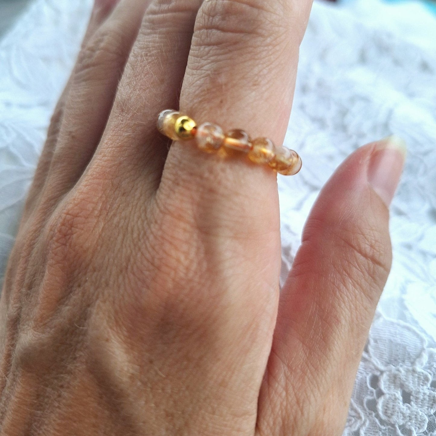 Bague Élastique Pierres de Citrine "Énergie et Joie" - Bonheur de Lune