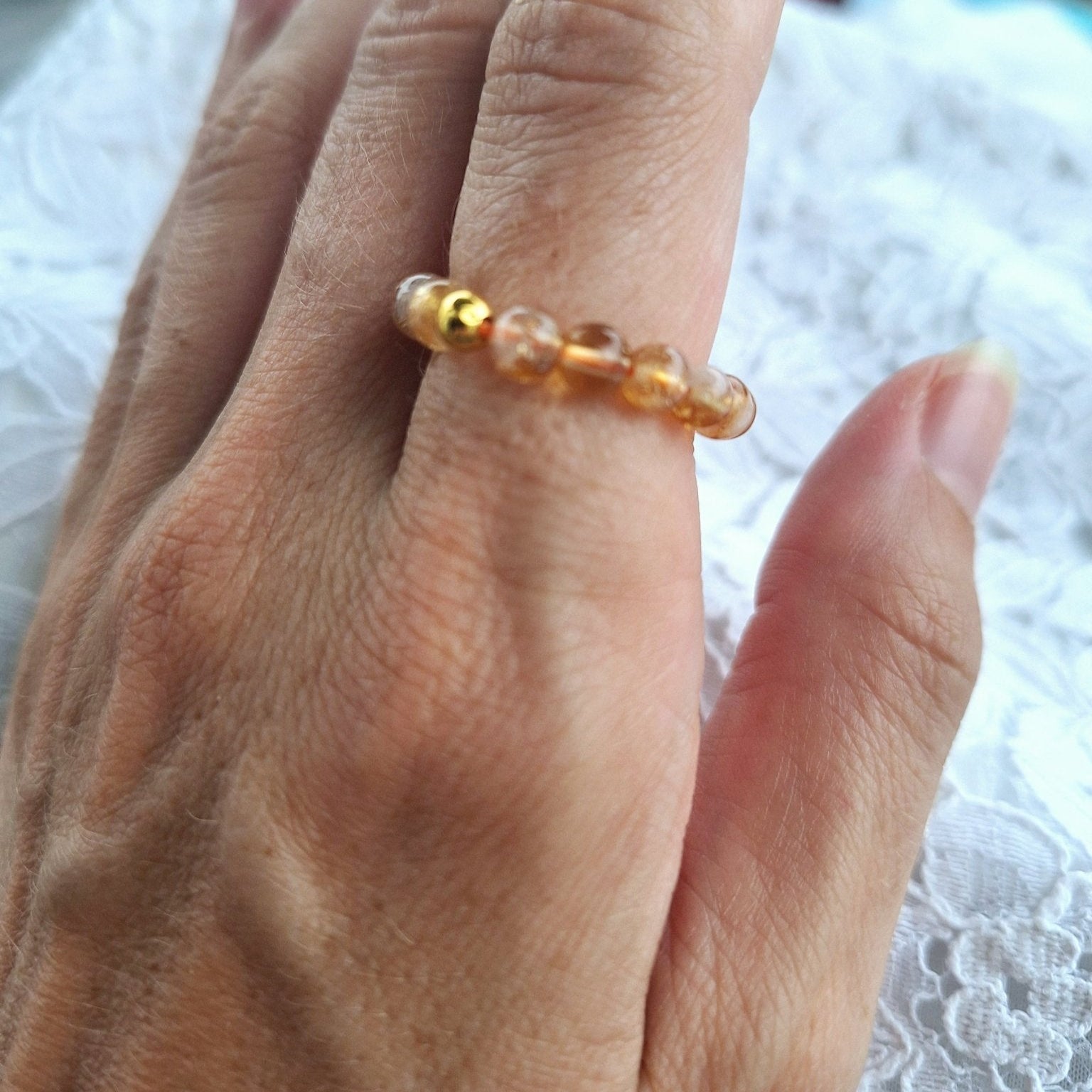 Bague Élastique Pierres de Citrine "Énergie et Joie" - Bonheur de Lune