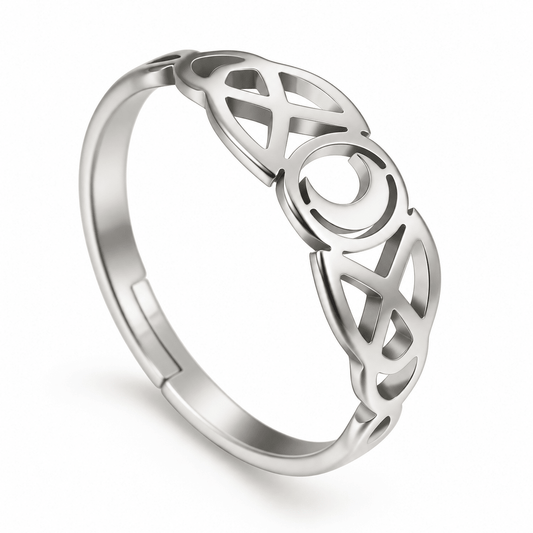 Bague Lune & Entrelacs Ajustable – Acier Inoxydable Doré ou Argenté - Bonheur de Lune