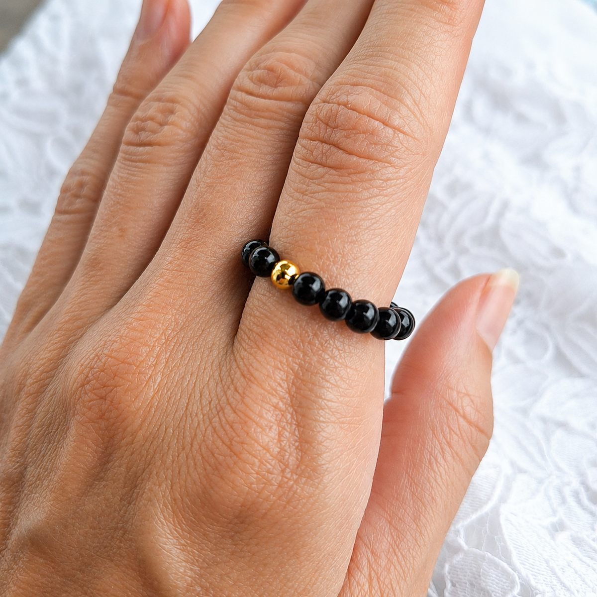 Bague en Obsidienne naturelle – bijou pierre noire – Bonheur de Lune