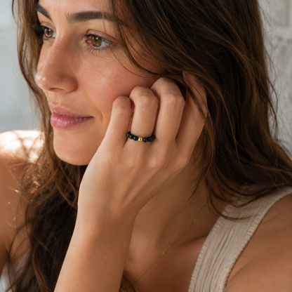 Bague Obsidienne en pierres naturelles – bijou élastique – Bonheur de Lune
