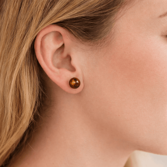 Boucles d’Oreilles Œil de Tigre 8 mm – Confiance en Soi et Protection – Acier Inoxydable - Bonheur de Lune