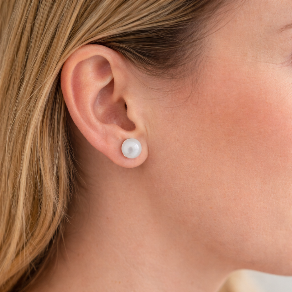 Boucles d’oreilles Agate Blanche 8 mm en pierre naturelle – acier inoxydable – Bonheur de Lune