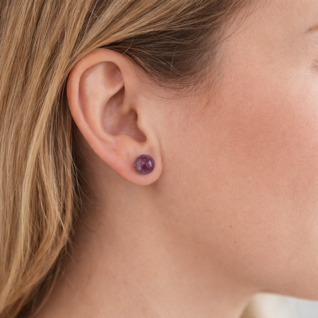 Boucles d’oreilles Améthyste 8 mm en pierre naturelle – acier inoxydable – Bonheur de Lune