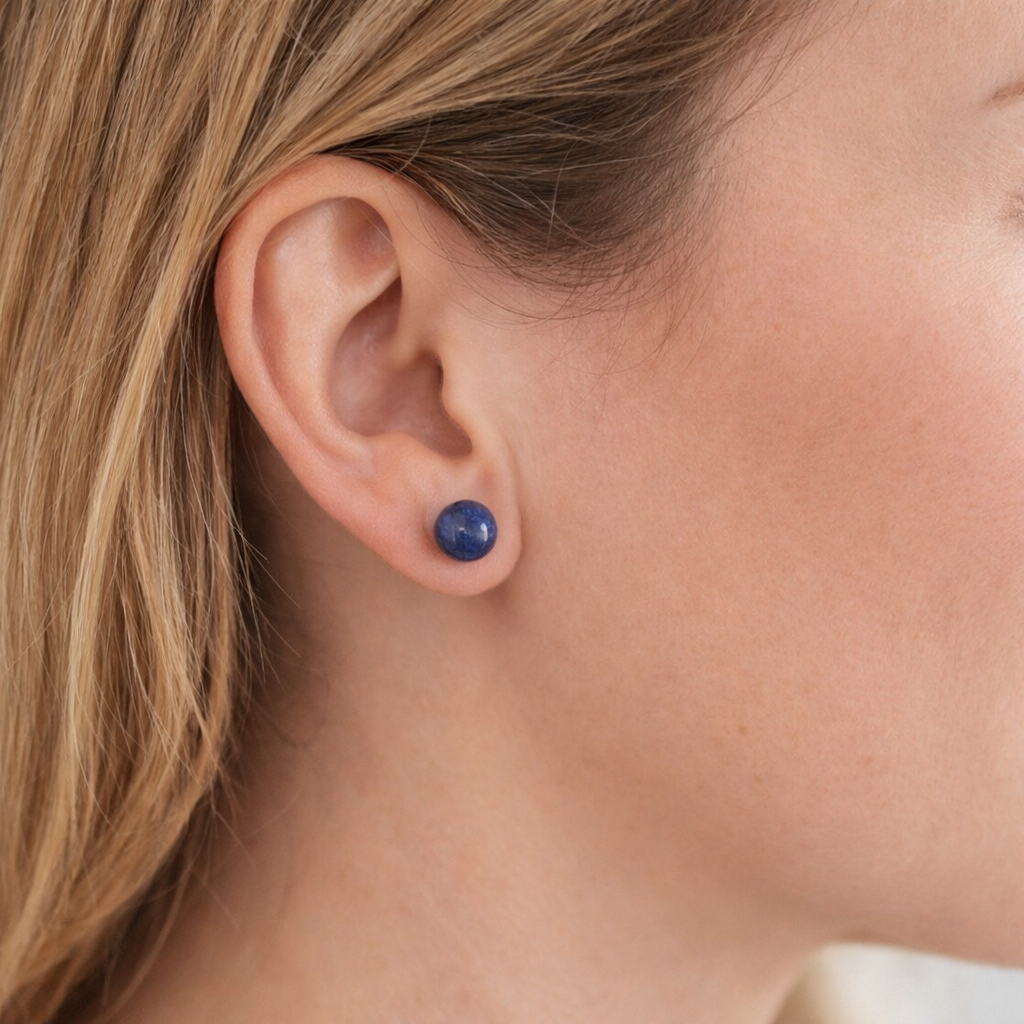 Boucles d’oreilles Lapis Lazuli 8 mm en pierre naturelle – acier inoxydable – Bonheur de Lune