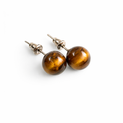Boucles d’Oreilles Œil de Tigre 8 mm – Confiance en Soi et Protection – Acier Inoxydable – Bonheur de Lune