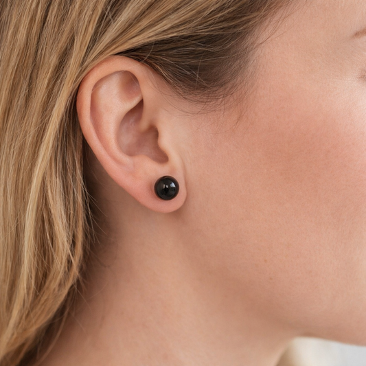 Boucles d’Oreilles Onyx Noir 8 mm – Force & Protection – Acier Inoxydable – Bonheur de Lune