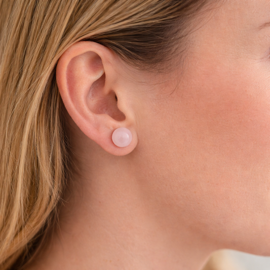Boucles d’Oreilles Quartz Rose 8 mm – Amour & Apaisement – Acier Inoxydable – Bonheur de Lune