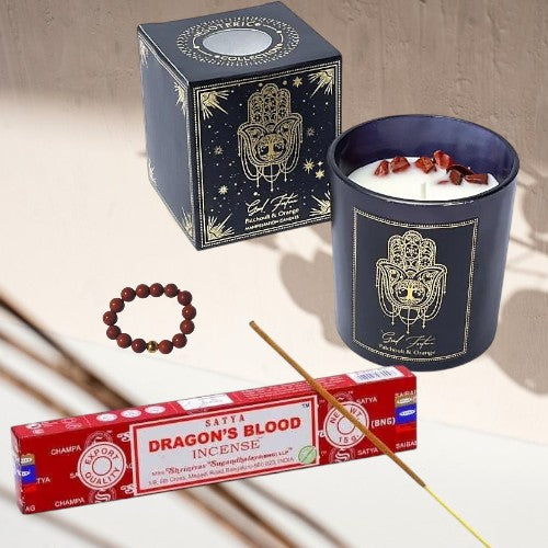 Box Confiance en soi - Bougie + Encens + Bague en Jaspe Rouge - Bonheur de Lune