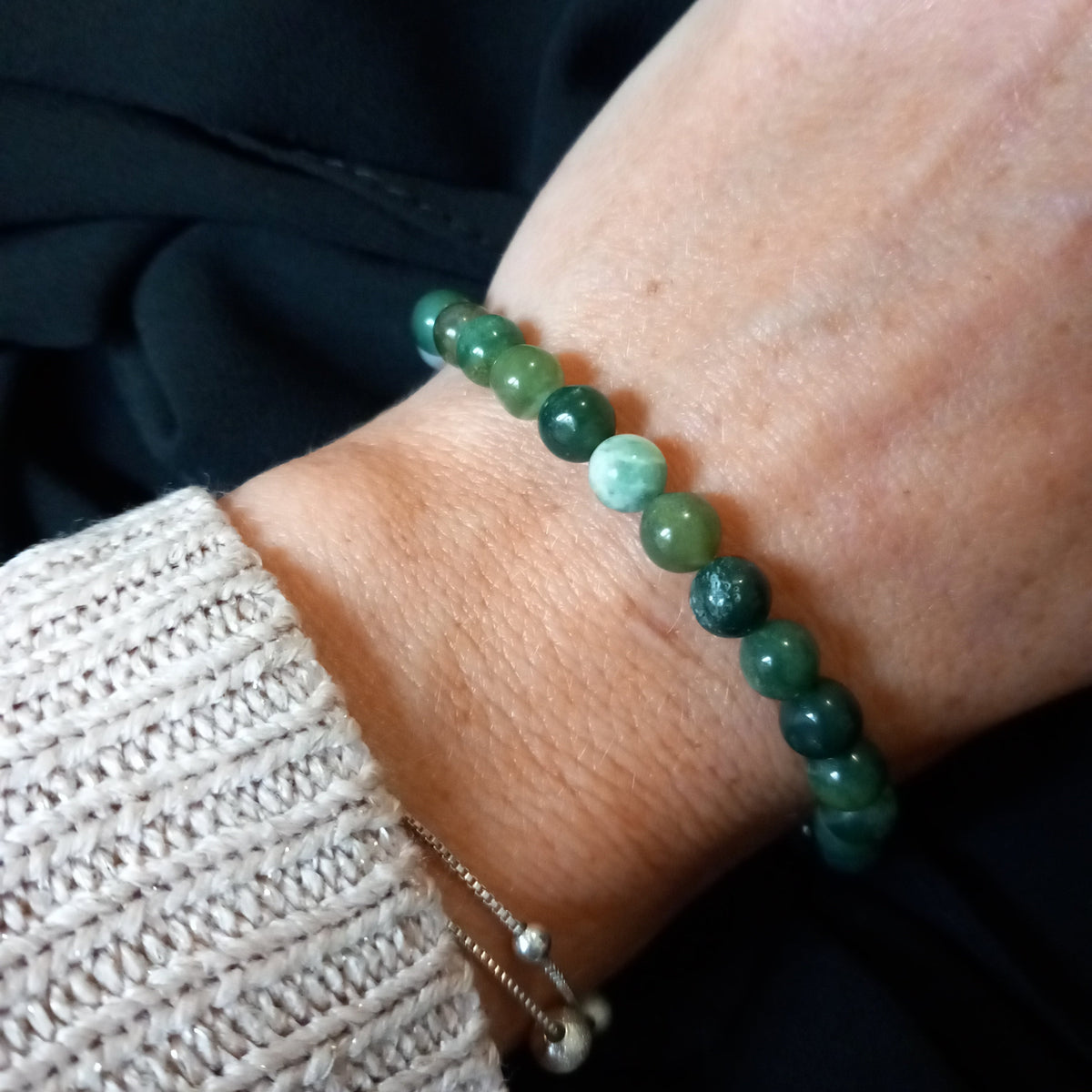 Bracelet Agate Mousse 8 mm – Harmonie, Vitalité & Sérénité – Bonheur de Lune