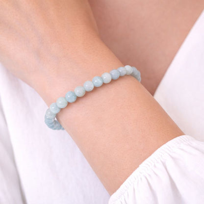 Bracelet en Aigue-Marine naturelle 6 mm – perles bleu clair – Bonheur de Lune