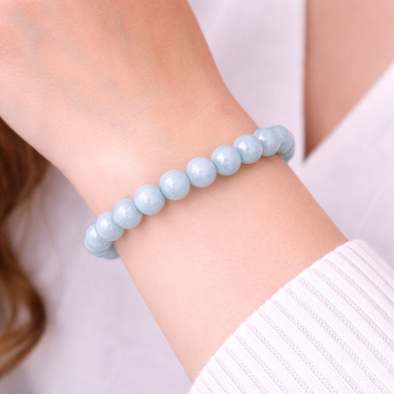 Bracelet en Aigue-Marine naturelle 8 mm – perles bleu clair – Bonheur de Lune